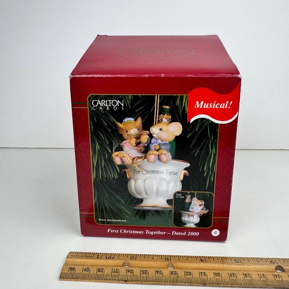 Vtg 2000 Hallmark First Christmas Together Mice Ornament Champagne READ Not Work